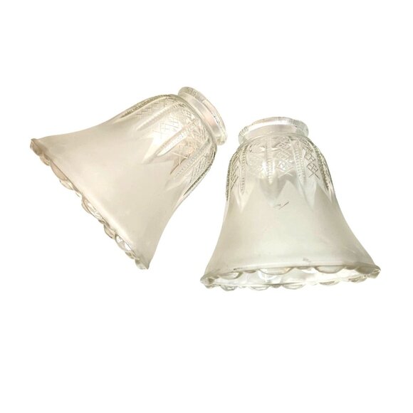 Vintage Frosted Glass Ruffled Lamp Shade Replacement, Diamond Crisscross Bell Li - Picture 3 of 16